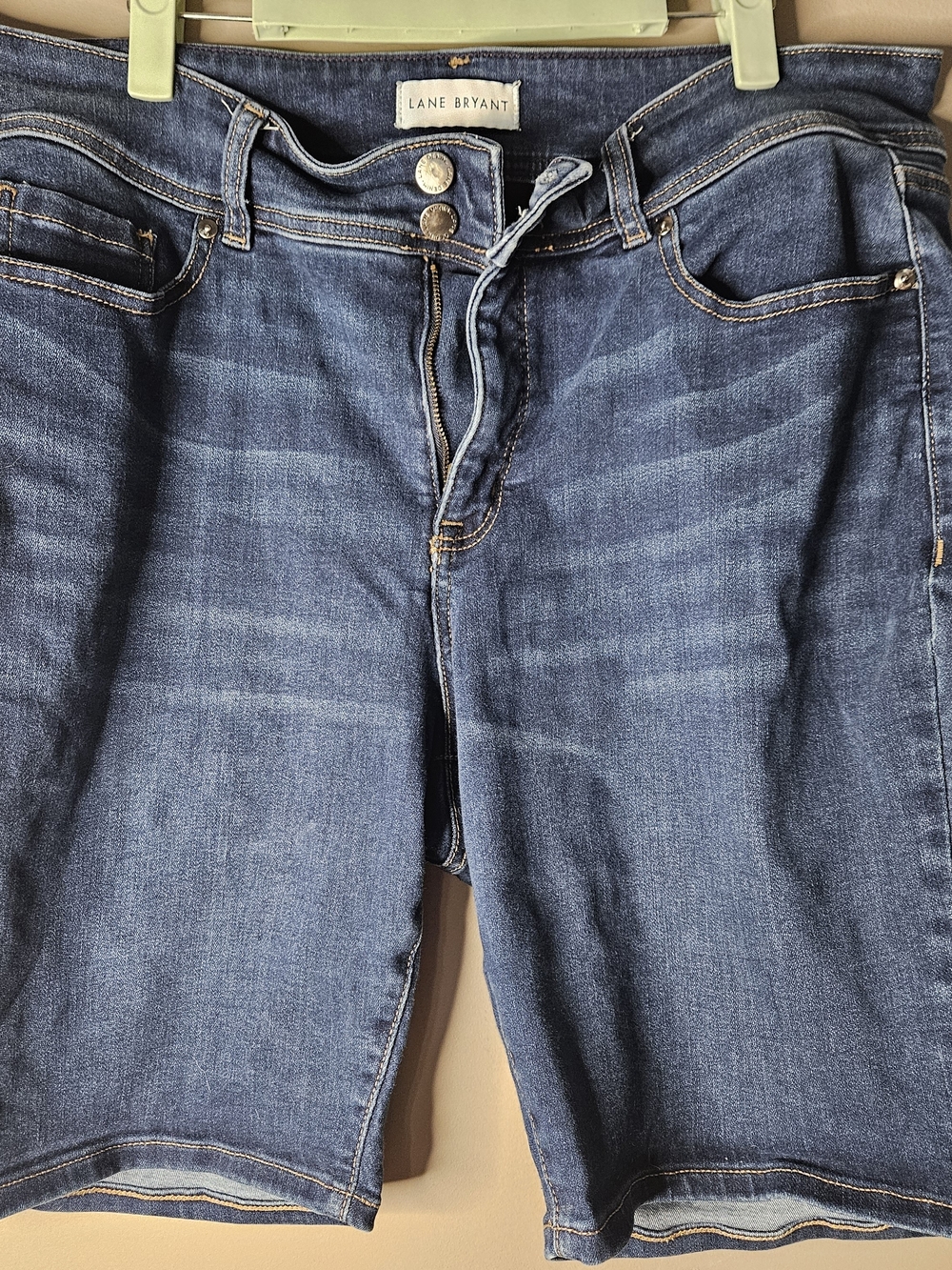 Lane Bryant Dark Blue Denim Shorts with Button Fly Waist 18" Size 16